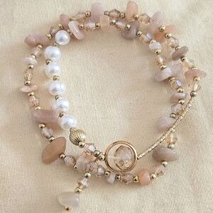 Stone, Crystals And Faux Pearl Stretch Bracelet